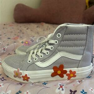 Vans Gray Kids High-Top Sneakers with Floral Accents